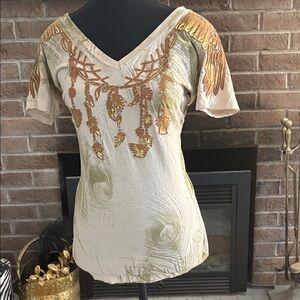 Sinful Beige and Gold Short Sleeve Top
